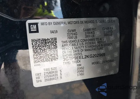 2019 GMC Sierra 1500 At4 из США, поврежденный, VIN 3GTP9EEL2KG202969